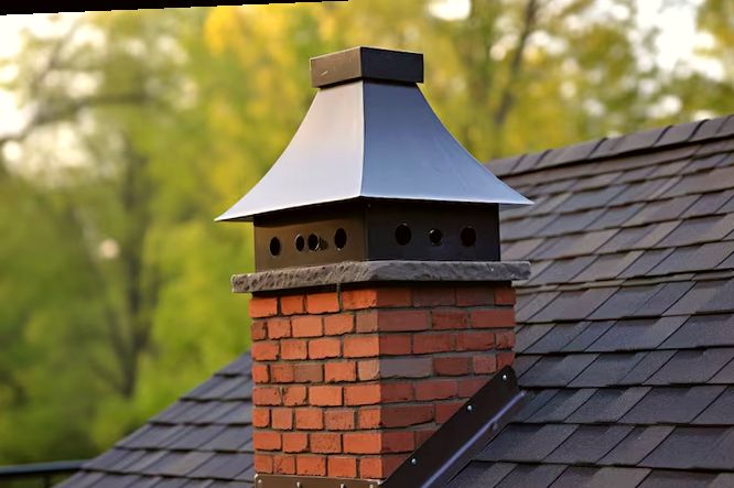 Capped brick chimney with new flashing on a shingled Brooklyn roof